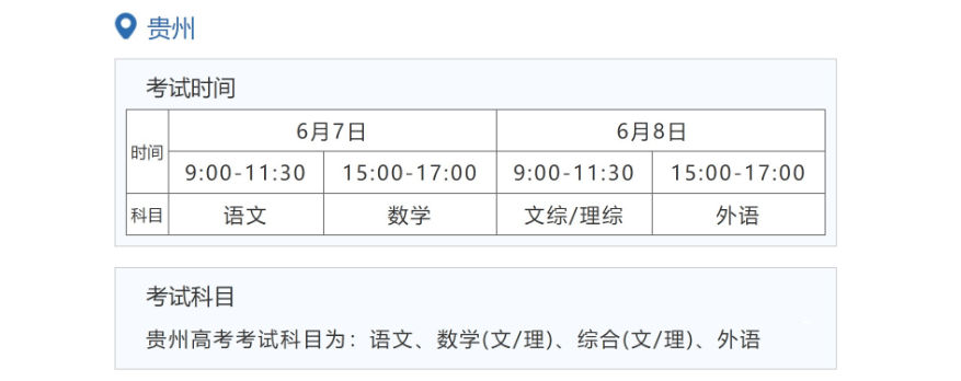 2023年贵州高考时辰支配,贵州高考时辰2023详细时辰表