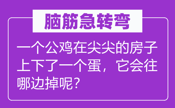 脑子急转弯：一个公鸡在尖尖的屋子高低了一个蛋，它会往哪边掉呢？