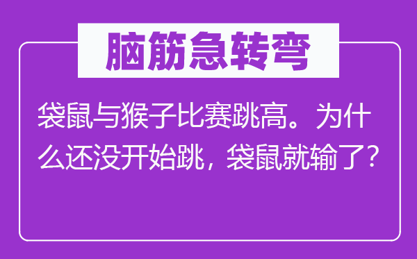 脑子急转弯：袋鼠与山公比赛跳高。为甚么还没起头跳，袋鼠就输了？