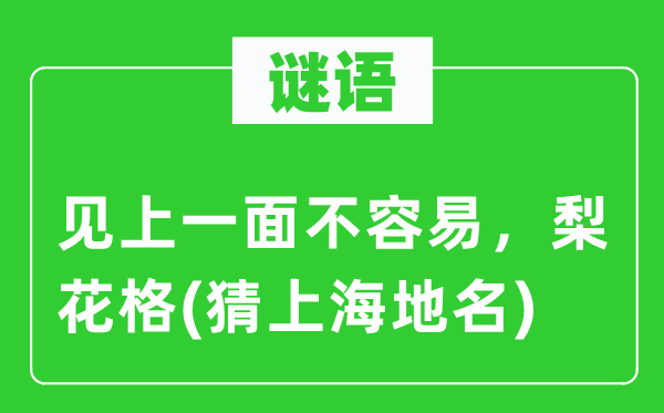 谜语:见上一面不轻易,梨花格(猜上海地名)