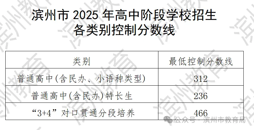 2025年滨州中考各高中登科分数线一览表