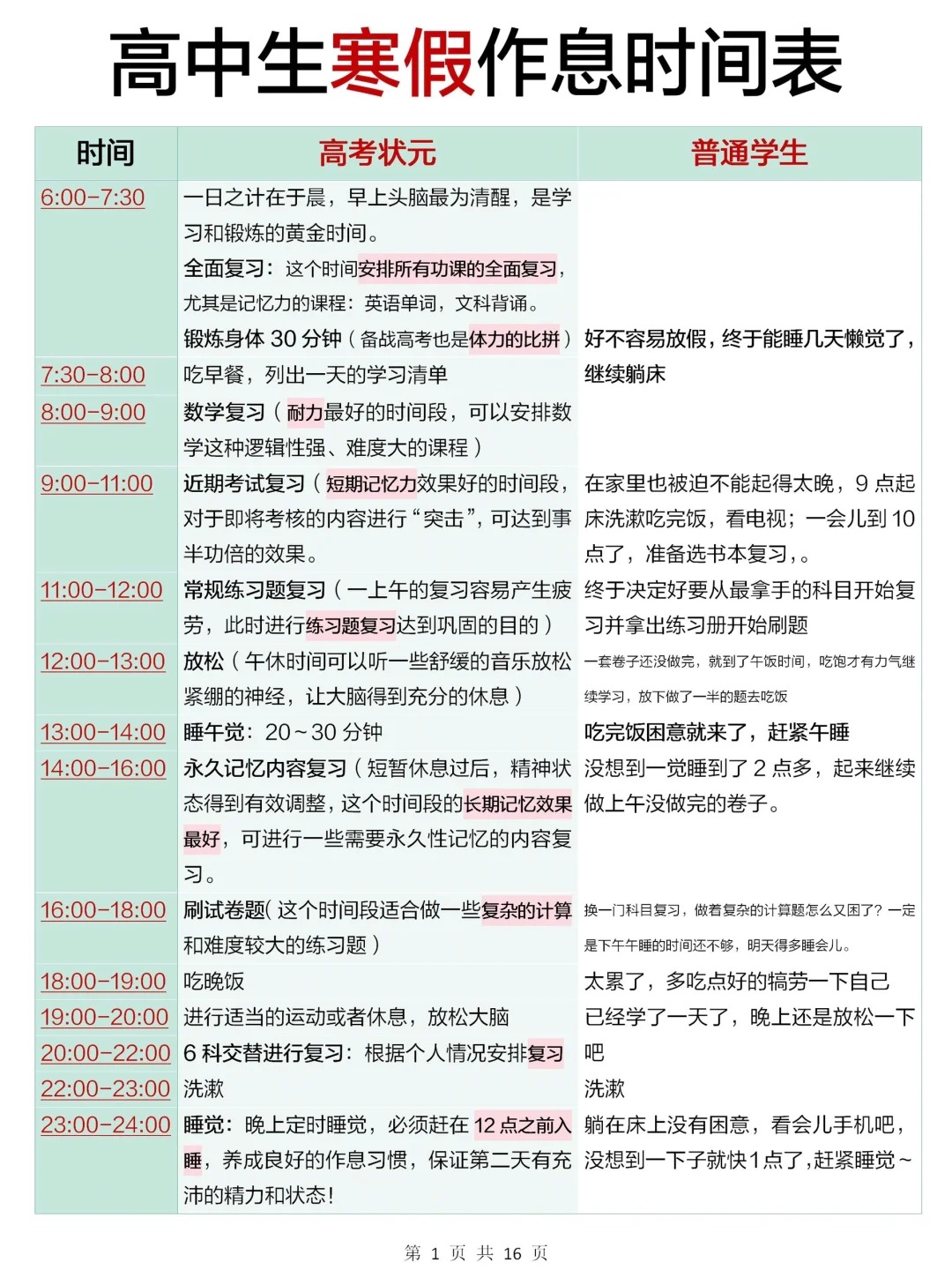 高中生寒假进修打算表,简略标致的高中寒假打算表模板