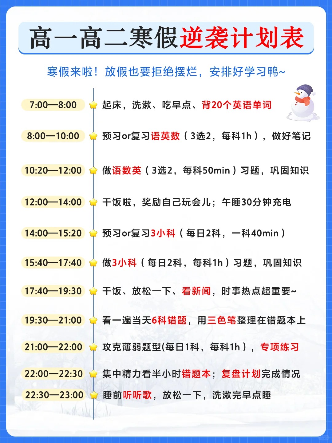 高中生寒假进修打算表,简略标致的高中寒假打算表模板