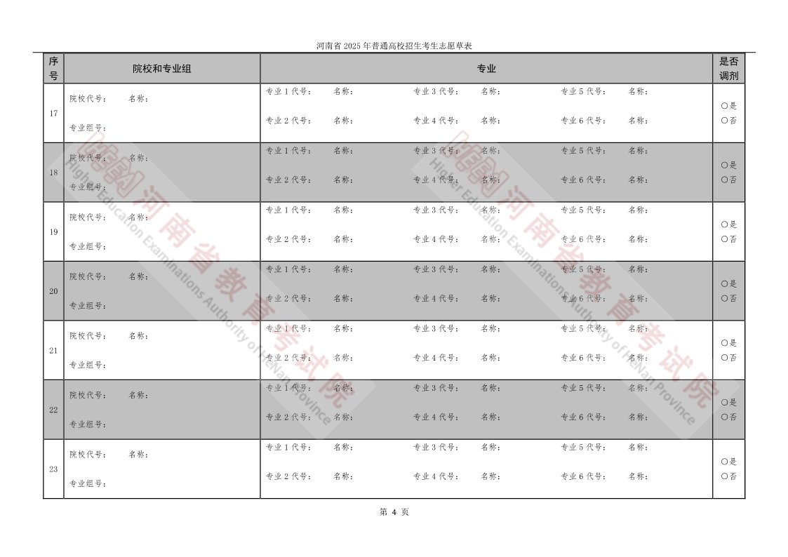 2026年河南高考自愿表格填写范本(附查找进口及自愿数目)