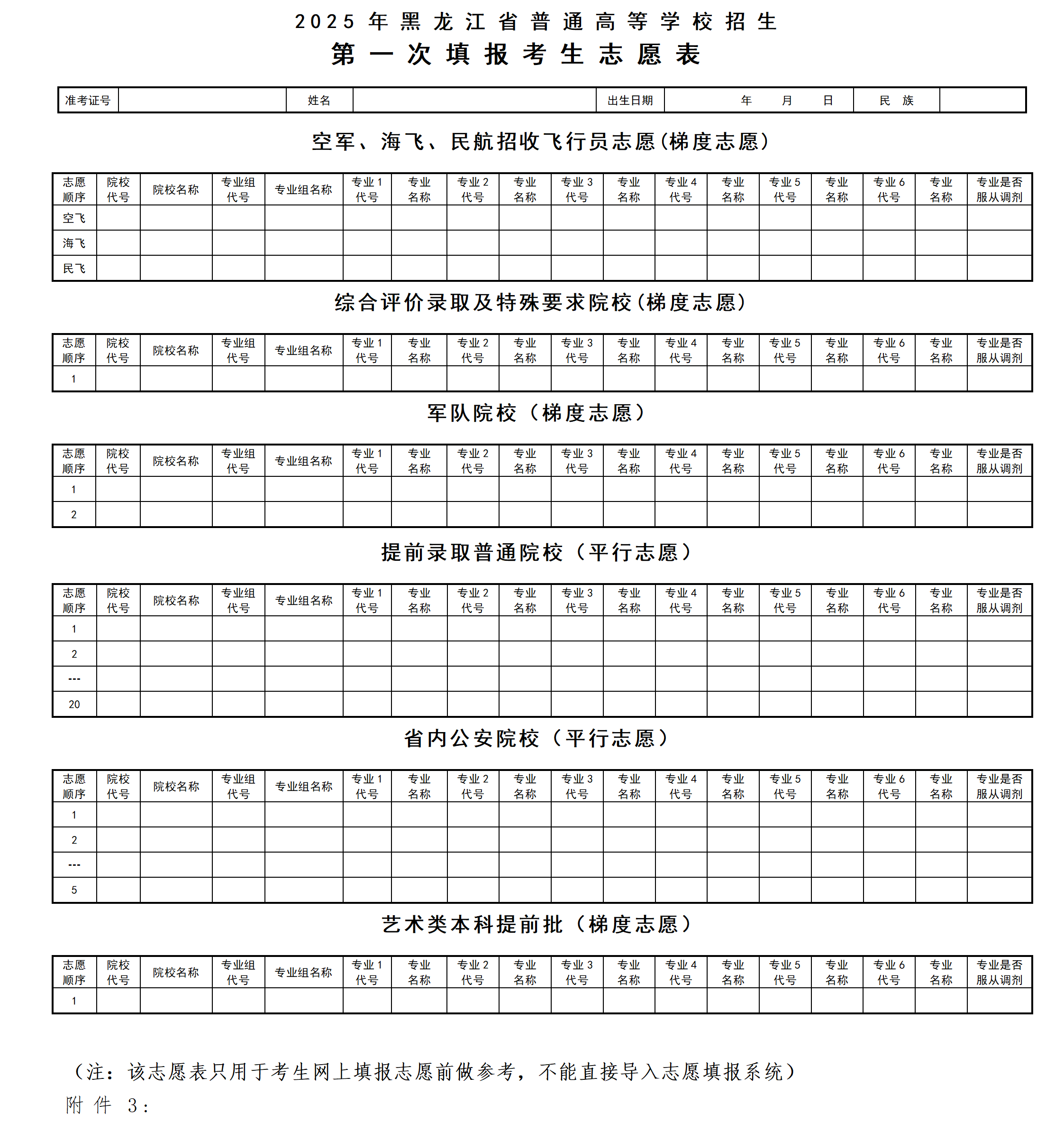 2026年黑龙江高考自愿表格填写范本(附查找进口及自愿数目)