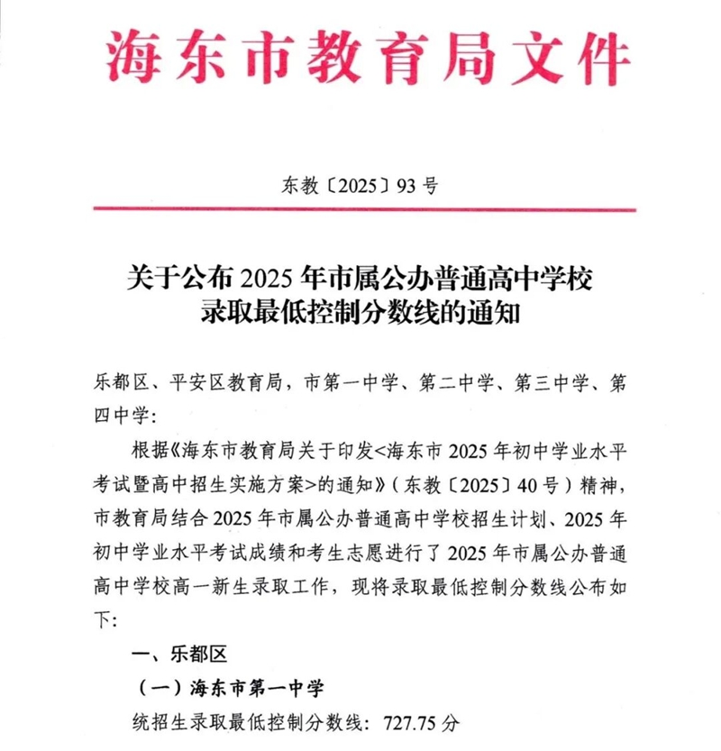 2026海东中考各高中登科分数线一览表（含积年分数线）